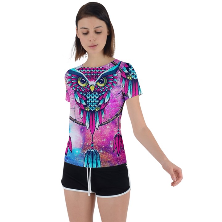 Owl Dreamcatcher Back Circle Cutout Sports Tee