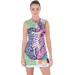 Brain-heart-balance-emotion Lace Up Front Bodycon Dress by Sudhe