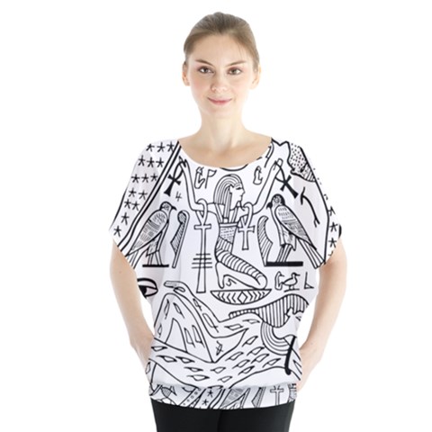 Egyptian-hieroglyphics-history-seb Batwing Chiffon Blouse by Sudhe