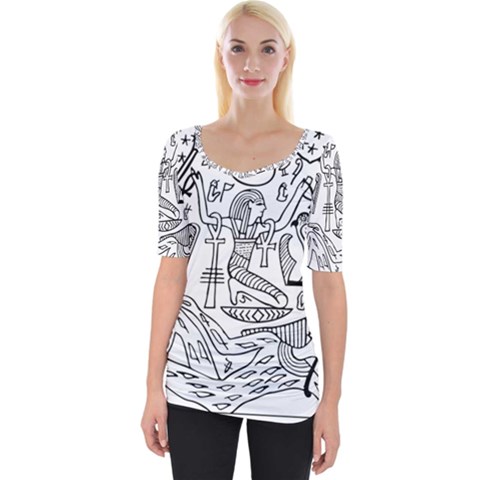 Egyptian-hieroglyphics-history-seb Wide Neckline Tee by Sudhe