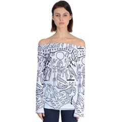 Egyptian-hieroglyphics-history-seb Off Shoulder Long Sleeve Top by Sudhe