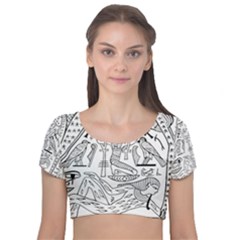 Egyptian-hieroglyphics-history-seb Velvet Short Sleeve Crop Top  by Sudhe