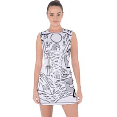 Egyptian-hieroglyphics-history-seb Lace Up Front Bodycon Dress by Sudhe