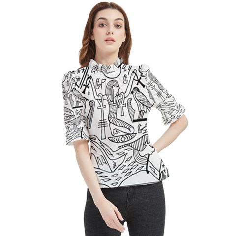 Egyptian-hieroglyphics-history-seb Frill Neck Blouse by Sudhe