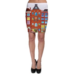 Town-buildings-old-brick-building Bodycon Skirt by Sudhe