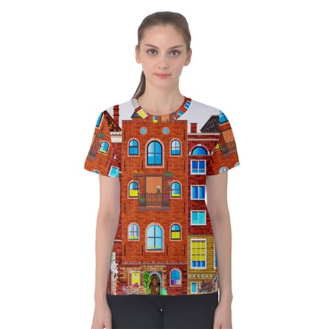 Town-buildings-old-brick-building Women s Cotton Tee by Sudhe