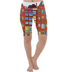 Town-buildings-old-brick-building Cropped Leggings  by Sudhe