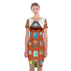 Town-buildings-old-brick-building Classic Short Sleeve Midi Dress by Sudhe