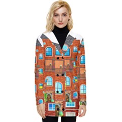 Town-buildings-old-brick-building Button Up Hooded Coat 