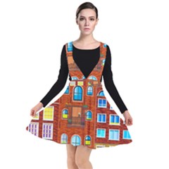 Town-buildings-old-brick-building Plunge Pinafore Dress by Sudhe