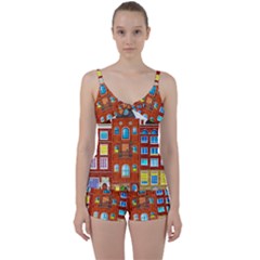 Town-buildings-old-brick-building Tie Front Two Piece Tankini by Sudhe