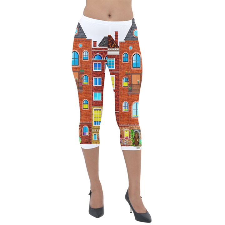 Town-buildings-old-brick-building Lightweight Velour Capri Leggings 