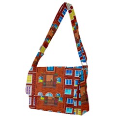 Town-buildings-old-brick-building Full Print Messenger Bag (s) by Sudhe