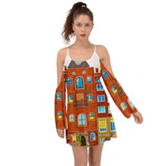 Town-buildings-old-brick-building Kimono Sleeves Boho Dress by Sudhe