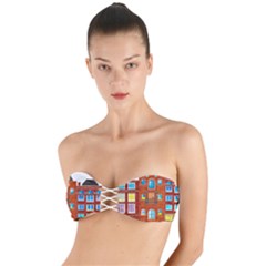 Town-buildings-old-brick-building Twist Bandeau Bikini Top by Sudhe