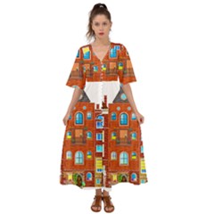 Town-buildings-old-brick-building Kimono Sleeve Boho Dress by Sudhe