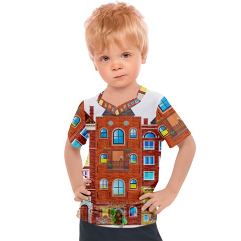 Town-buildings-old-brick-building Kids  Sports Tee by Sudhe