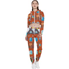 Town-buildings-old-brick-building Cropped Zip Up Lounge Set