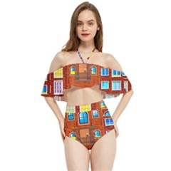 Town-buildings-old-brick-building Halter Flowy Bikini Set  by Sudhe