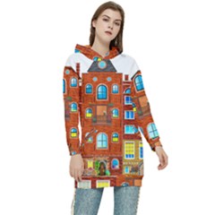 Town-buildings-old-brick-building Women s Long Oversized Pullover Hoodie by Sudhe