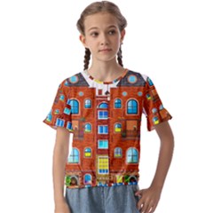 Town-buildings-old-brick-building Kids  Cuff Sleeve Scrunch Bottom Tee