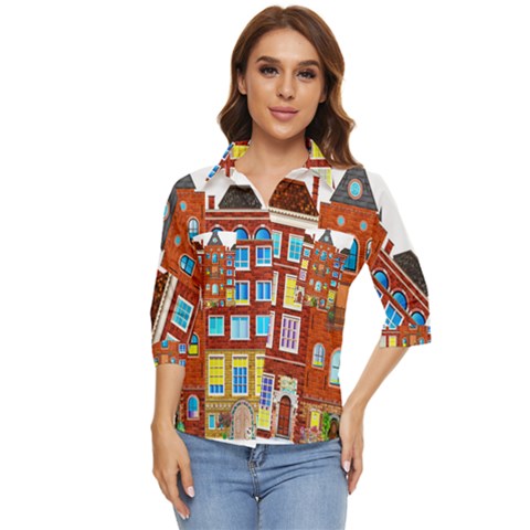 Town-buildings-old-brick-building Women s Quarter Sleeve Pocket Shirt by Sudhe