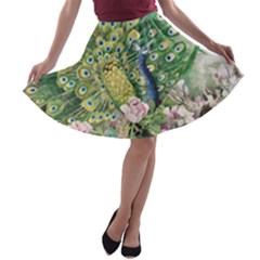 Peafowl Peacock Feather-beautiful A-line Skater Skirt by Sudhe