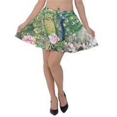 Peafowl Peacock Feather-beautiful Velvet Skater Skirt by Sudhe