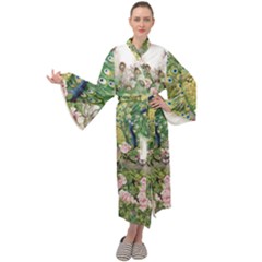 Peafowl Peacock Feather-beautiful Maxi Velour Kimono by Sudhe