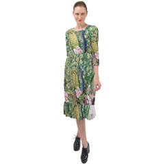 Peafowl Peacock Feather-beautiful Ruffle End Midi Chiffon Dress by Sudhe