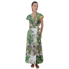 Peafowl Peacock Feather-beautiful Flutter Sleeve Maxi Dress by Sudhe