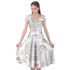 London-paris-drawing-vector-london-comics Cap Sleeve Wrap Front Dress