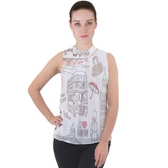 London-paris-drawing-vector-london-comics Mock Neck Chiffon Sleeveless Top by Sudhe