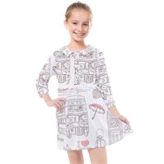 London-paris-drawing-vector-london-comics Kids  Quarter Sleeve Shirt Dress by Sudhe