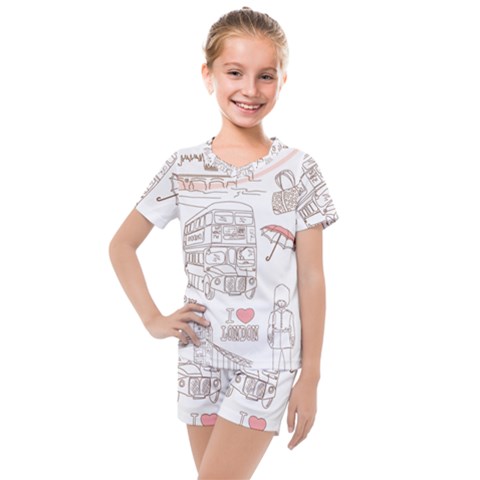 London-paris-drawing-vector-london-comics Kids  Mesh Tee And Shorts Set by Sudhe