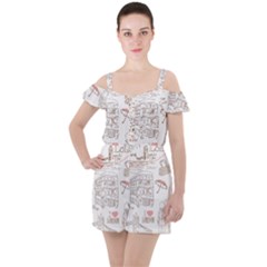 London-paris-drawing-vector-london-comics Ruffle Cut Out Chiffon Playsuit by Sudhe