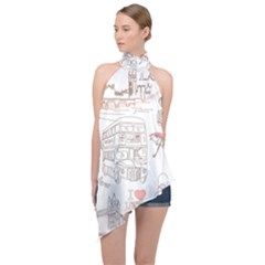 London-paris-drawing-vector-london-comics Halter Asymmetric Satin Top by Sudhe