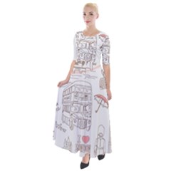 London-paris-drawing-vector-london-comics Half Sleeves Maxi Dress by Sudhe