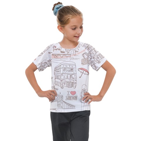 London-paris-drawing-vector-london-comics Kids  Mesh Piece Tee by Sudhe