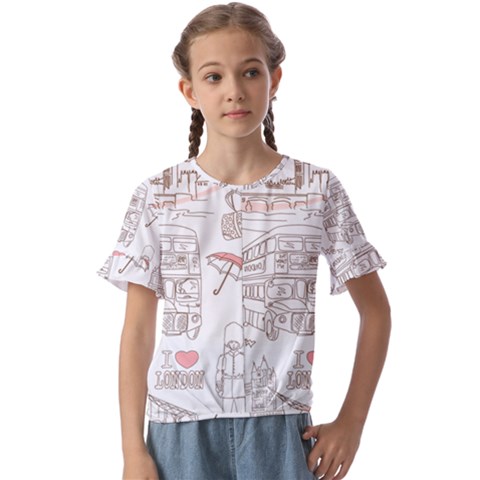 London-paris-drawing-vector-london-comics Kids  Cuff Sleeve Scrunch Bottom Tee by Sudhe