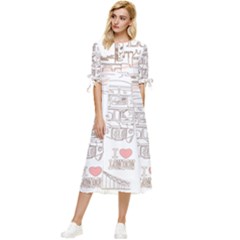 London-paris-drawing-vector-london-comics Bow Sleeve Chiffon Midi Dress by Sudhe