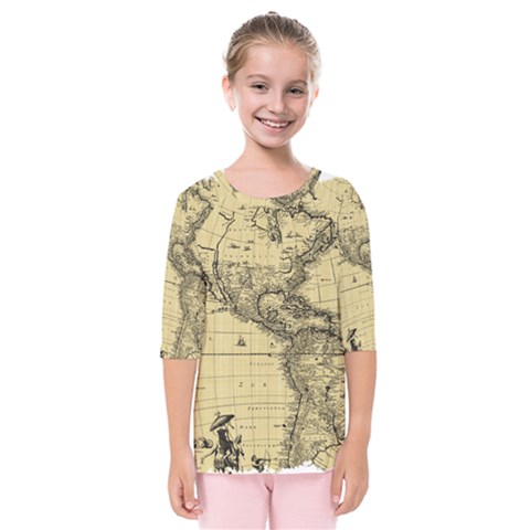 Map-vintage-old-ancient-antique Kids  Quarter Sleeve Raglan Tee by Sudhe