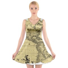 Map-vintage-old-ancient-antique V-neck Sleeveless Dress by Sudhe