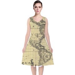 Map-vintage-old-ancient-antique V-neck Midi Sleeveless Dress  by Sudhe