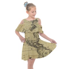 Map-vintage-old-ancient-antique Kids  Shoulder Cutout Chiffon Dress