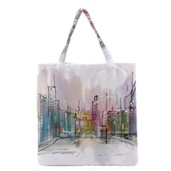 Drawing-watercolor-painting-city Grocery Tote Bag by Sudhe