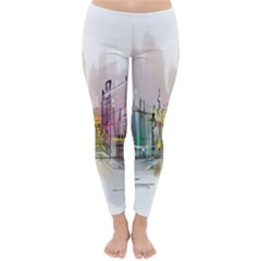 Drawing-watercolor-painting-city Classic Winter Leggings by Sudhe