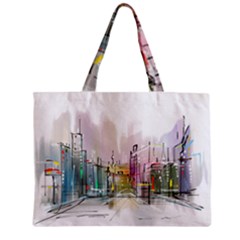 Drawing-watercolor-painting-city Zipper Mini Tote Bag by Sudhe