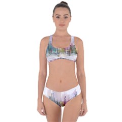 Drawing-watercolor-painting-city Criss Cross Bikini Set by Sudhe