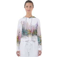 Drawing-watercolor-painting-city Women s Slouchy Sweat by Sudhe